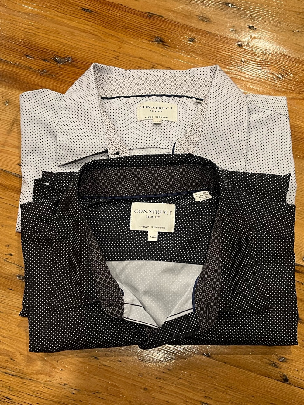 CONSTRUCT Slim Fit Micro
Dot 4-Way Stretch Long Sleeve Button-Up Shirt Duo • EUC